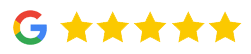Google logo with five gold stars representing excellent customer rating for Clubhouse Pediatric Dentistry